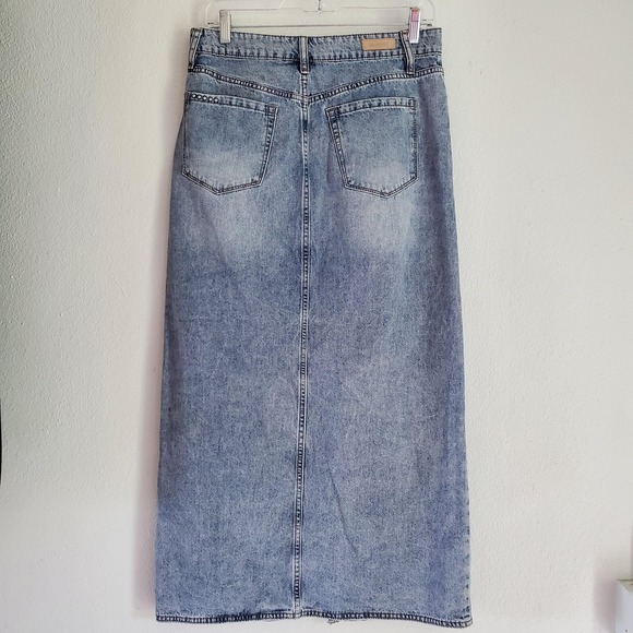 BLANK NYC Maxi Denim Skirt Women 28 Pockets Slit Cotton Blue Boho Festival Gypsy - Picture 4 of 11